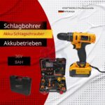 KraftWorld KFW-36V Akku-Schlagbohrmaschine mit 2 Akkus in Gelb und Werkzeugset